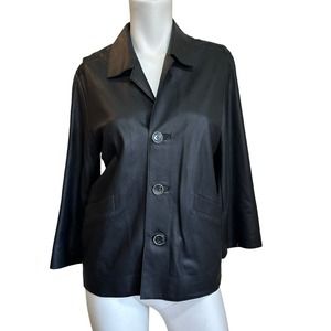 Shari's Place Black Soft Buttery Leather Button Down Shirt Jacket sz S